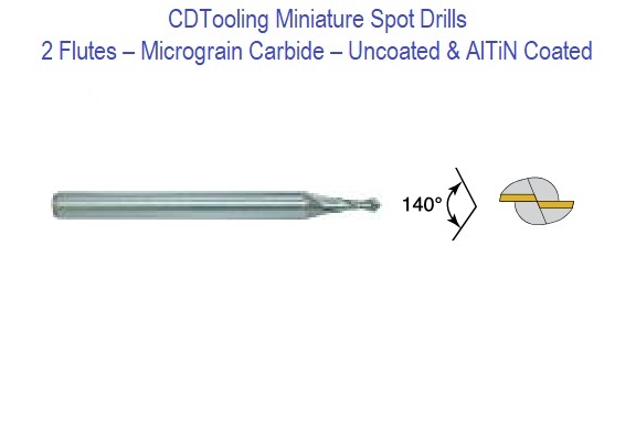 .015 X 140 DEG -2 Flute - Micro-Grain Carbide - Miniture Spot Drill- ID: 15355-26015